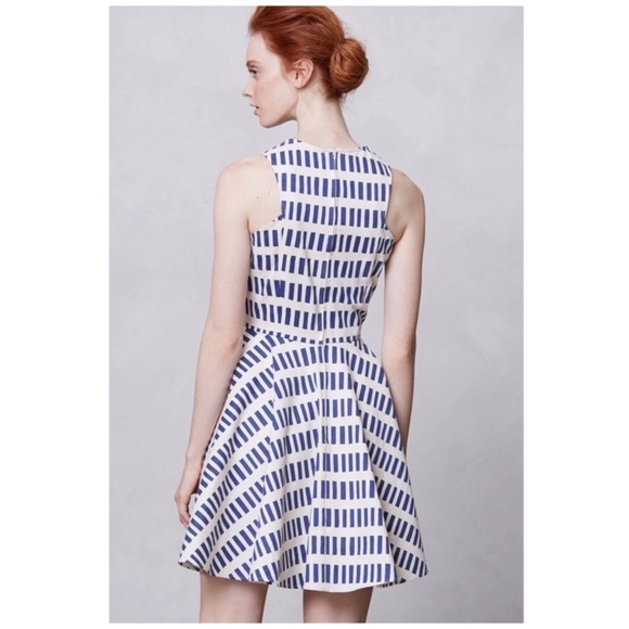 Anthro Dusen Dusen Dash Tennis Fit & Flare Cotton Graphic Blue and White Dress 2 - Picture 11 of 11
